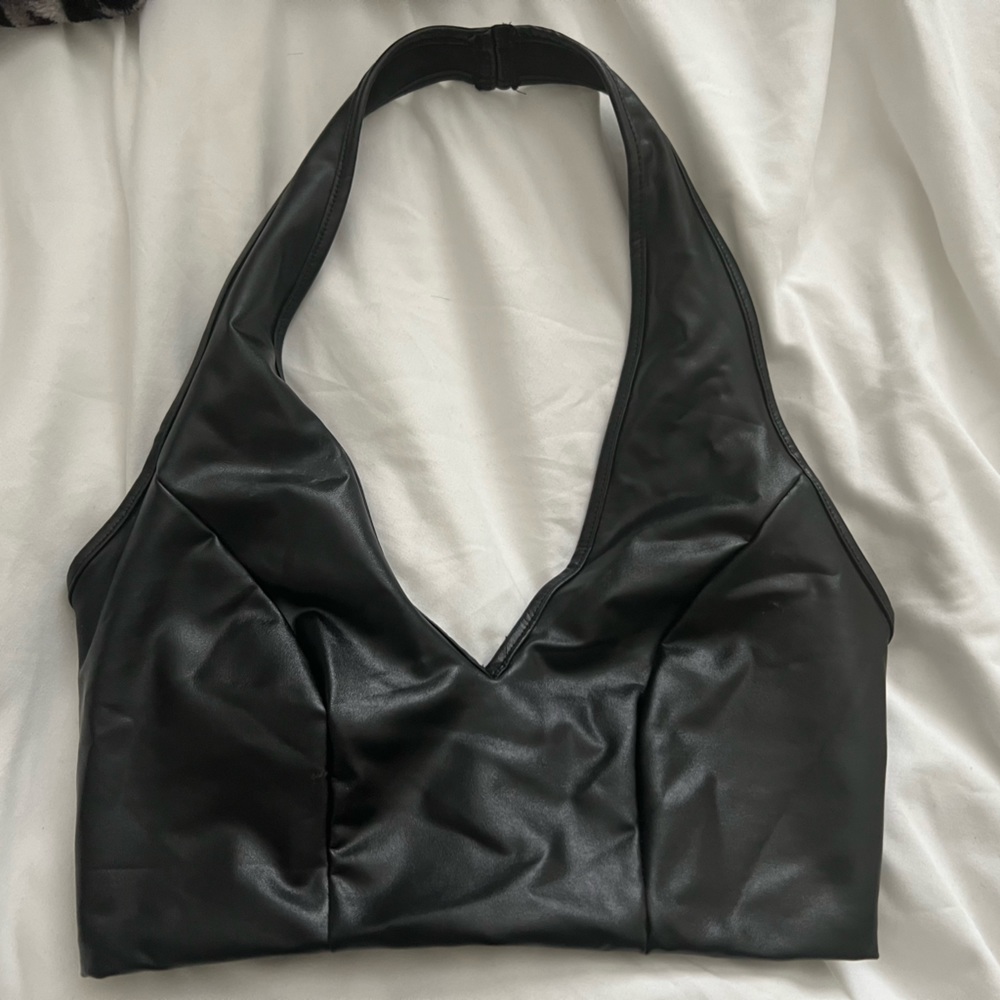 Black leather halter top